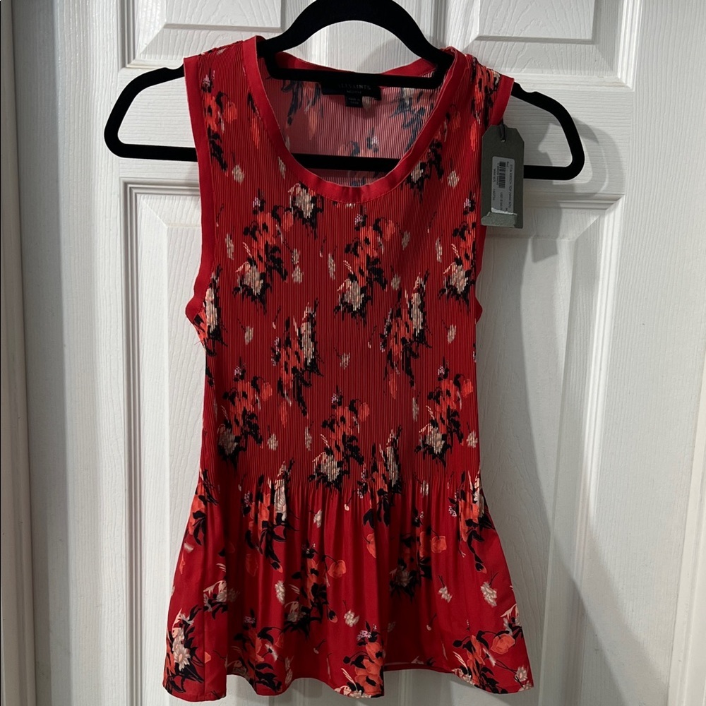 AllSaints Etta Kirsch Floral Peplum Tank Top Red – NWT – Size Medium
